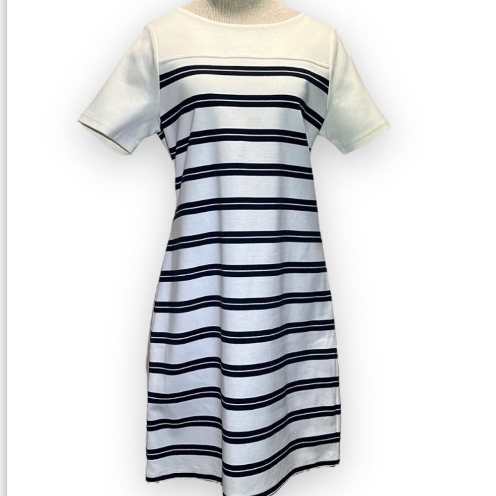 Nautica Womens Dress Size Medium Striped Short Sleeve Midi Preppy Old Money